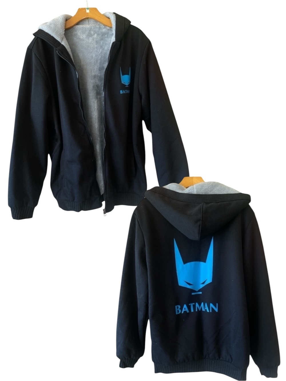 BATMAN Heavyweight Plush Fur Lined Hoodie  Navy Blue Size XL Heavyweight Warm